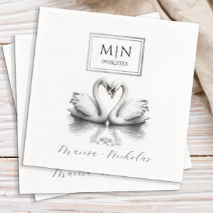 Elegant Black & White Romantic Swan Wedding  Napkin