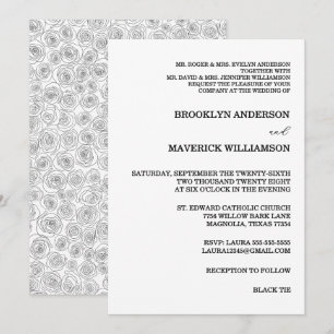 Elegant Black & White Rose Wedding Invitation