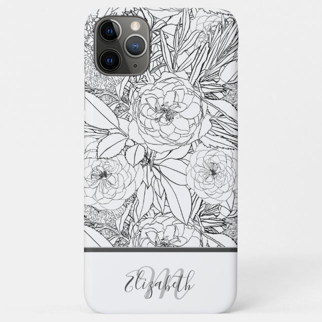 Elegant Black White Roses and Marigold Flowers Case-Mate iPhone Case (Back)