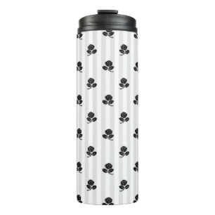 Elegant Black White Roses Flowers Vertical Lines Thermal Tumbler