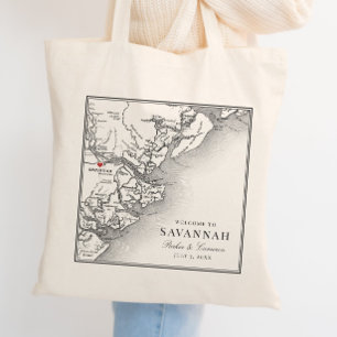 Elegant Black White Savannah Georgia Map Wedding Tote Bag