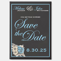 Elegant Black & White Save the Date blue accents