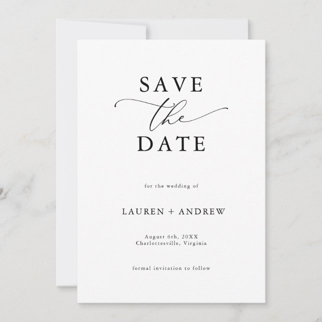 Elegant Black & White Save the Date Invitation (Front)