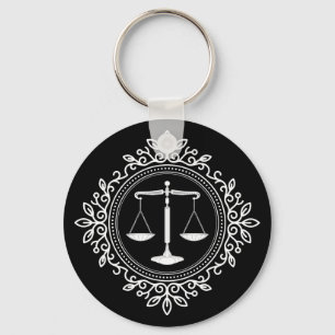 Elegant Black White Scales of Justice Key Ring