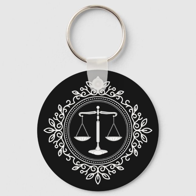 Elegant Black White Scales of Justice Key Ring (Front)