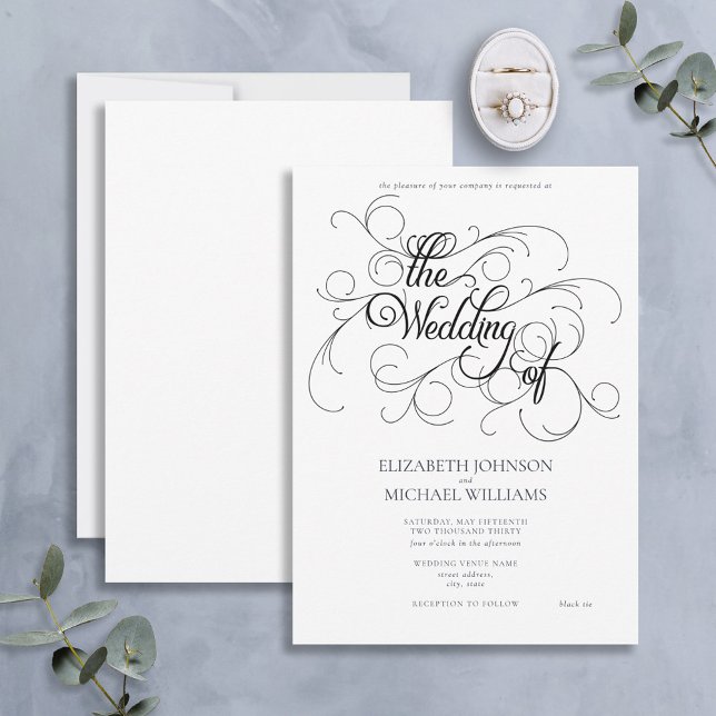 Elegant Black & White Script Black Tie Wedding Inv Invitation (Creator Uploaded)