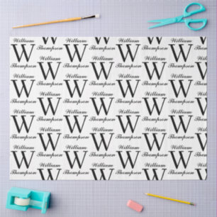 Elegant Black & White Script Calligraphy Monogram Tissue Paper