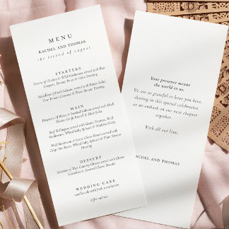 Elegant black white Script Double Side Wedding  Menu