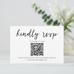 Elegant Black & White Script QR Code Wedding RSVP Card