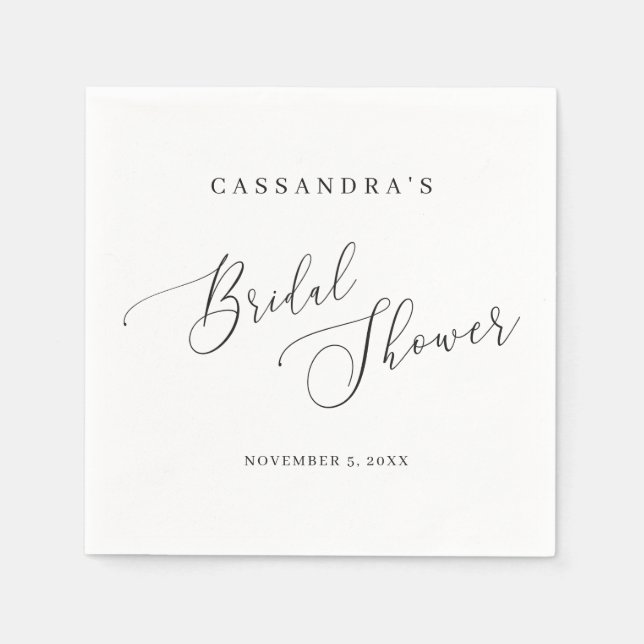 Elegant Black White Script Simple Bridal Shower Napkin (Front)