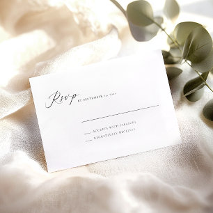 Elegant Black White Script Simple Wedding RSVP Card