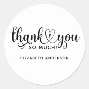 Elegant Black White Script Thank You Classic Round Sticker