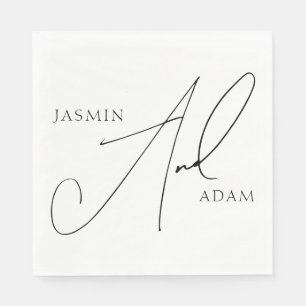 Elegant Black White Script Typography Wedding Napkin