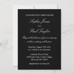 Elegant Black White Script Wedding Invitation