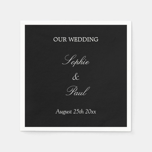 Elegant Black White Script Wedding Napkins (Front)
