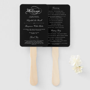 Elegant Black & White Script Wedding Program Hand Fan