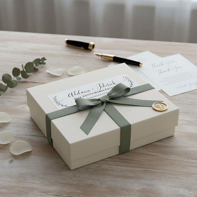  Elegant black white script wedding return address Label (Creator Uploaded)