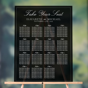 Elegant Black & White Script Wedding Seating Acrylic Sign