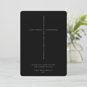 Elegant Black + White Scripture Cross Holiday Card