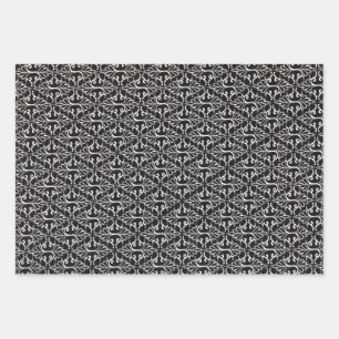 Elegant Black White Scrolled Damask Pattern Wrapping Paper Sheet