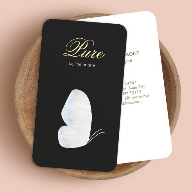 Elegant Black White Seashell Butterfly Business Card (Creator Uploaded)
