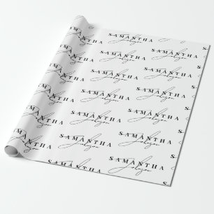 Elegant Black & White Signature Script Wrapping Paper