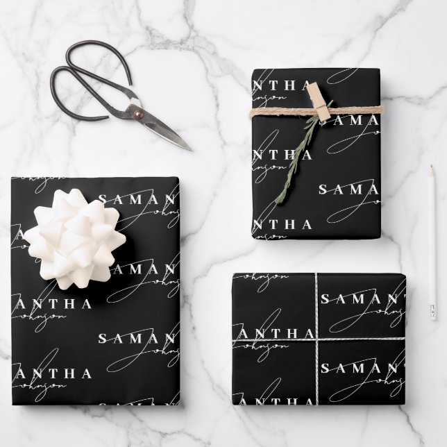 Elegant Black & White Signature Script  Wrapping Paper Sheet (Front)