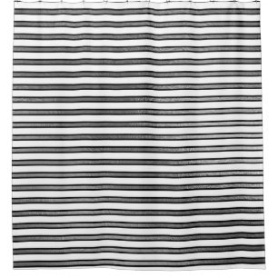 Elegant Black White Silver Stripes Lines Minimal Shower Curtain
