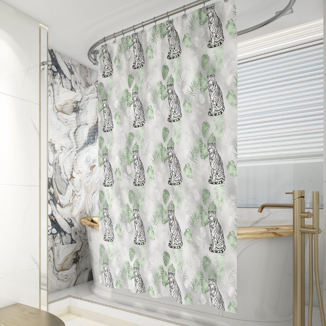 Elegant Black White Silver Tiger Pattern Shower Curtain (Creator Uploaded)