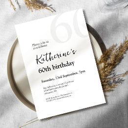 Elegant Black & White Simple 60th Birthday Party Invitation