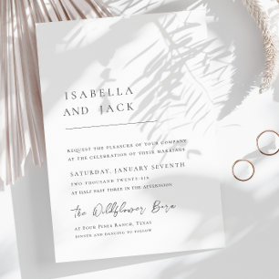 Elegant Black White Simple Minimal Script Wedding  Invitation
