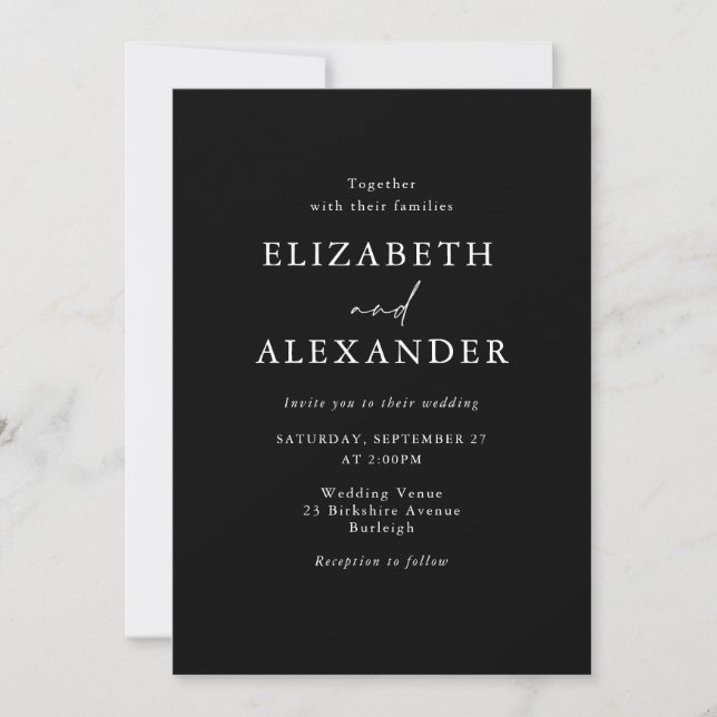 Elegant Black & White Simple Minimalist Wedding Invitation (Front)