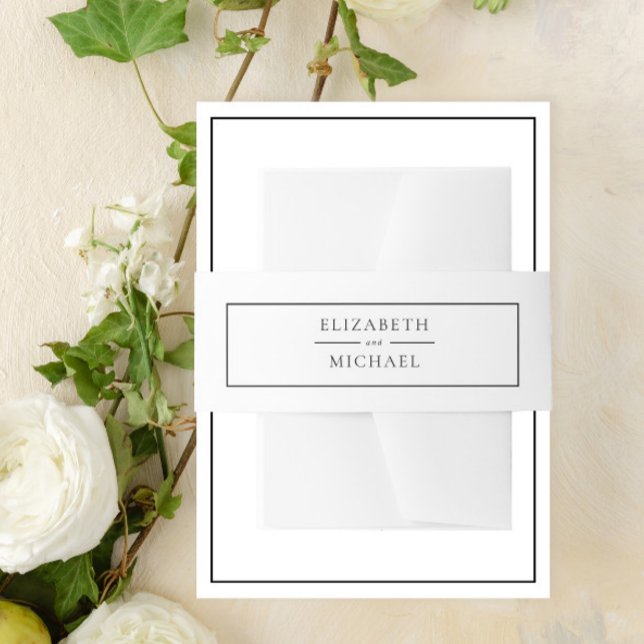 Elegant Black & White Simple Minimalist Wedding Invitation Belly Band (Easily personalize this black and white formal invitation belly band to complete your invite suite)