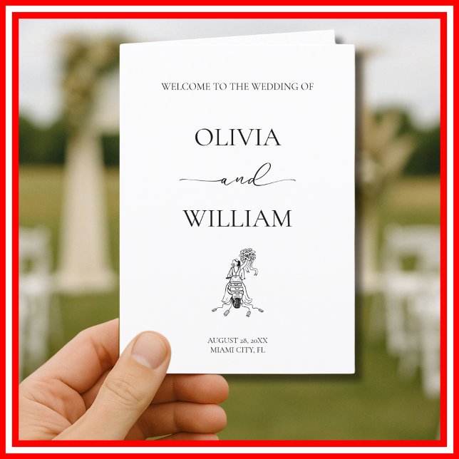 Elegant Black & White Simple Motorcycle Wedding  Program (Creator Uploaded)