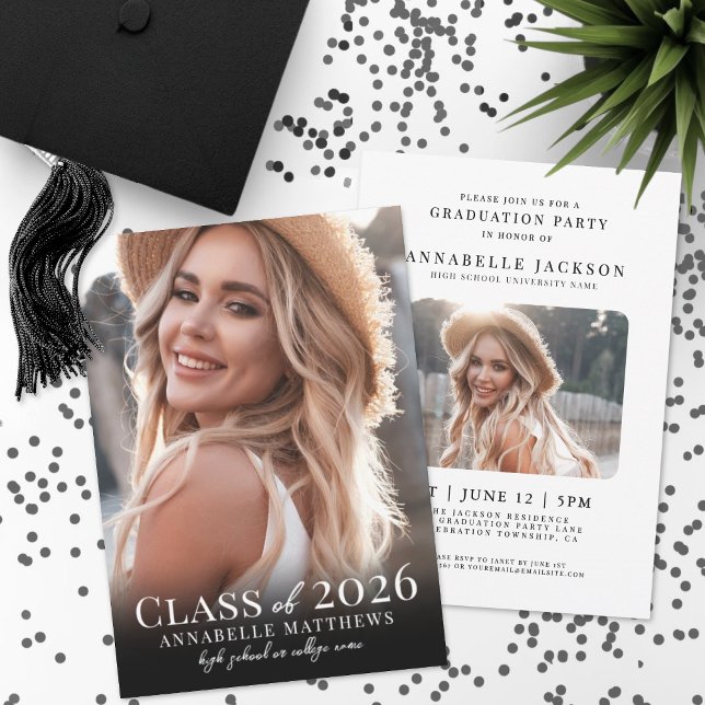 Elegant Black White Simple Photo Graduation Invitation (Elegant Black White Simple Photo Graduation Invitation)