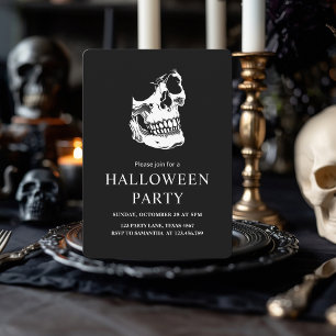 Elegant Black & White Skull Halloween Party  Holiday Card