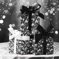 Elegant Black | White Snowdrops Floral Patterns