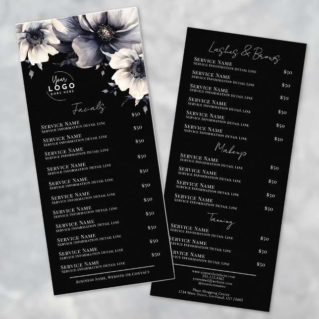 Elegant Black White Spa Services Menu Rack Card (Elegant Black White Spa Services Menu Rack Card )