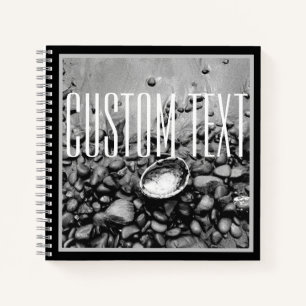 ELEGANT BLACK WHITE STONE SHELL BEACH NATURE PHOTO NOTEBOOK