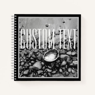 ELEGANT BLACK WHITE STONE SHELL BEACH NATURE PHOTO NOTEBOOK