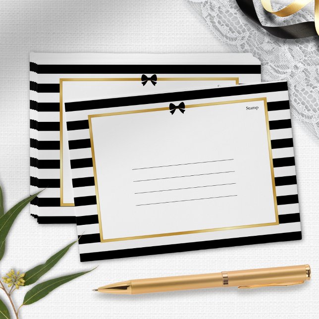 Elegant Black White Stripe Gold Frame Wedding Envelope (Creator Uploaded)