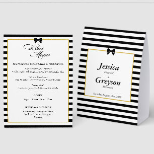Elegant Black White Stripe Gold Wedding Bar Menu
