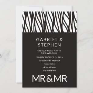 Elegant black white stripe typography gay wedding  invitation