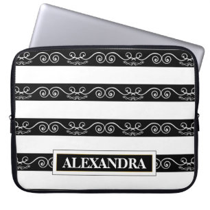 Elegant Black White striped Laptop Sleeve