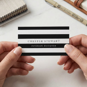 Elegant Black White Striped - Simple Minimalist Business Card