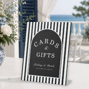 Elegant Black White Stripes Coastal Cards & Gifts Pedestal Sign