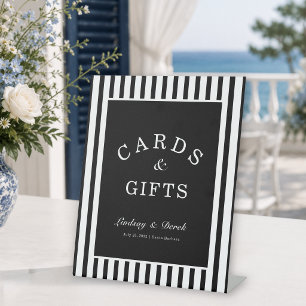 Elegant Black White Stripes Coastal Cards & Gifts Pedestal Sign