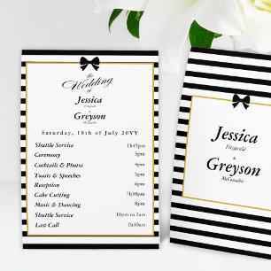 Elegant Black White Stripes Gold Wedding Program