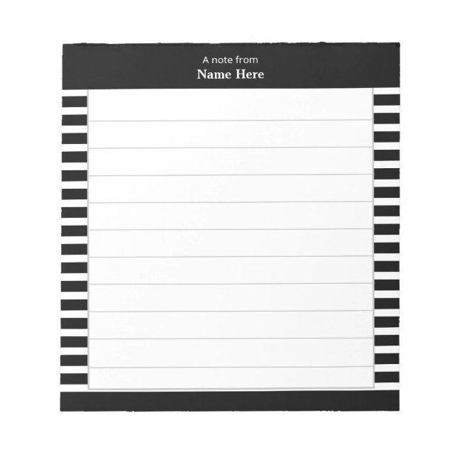 Elegant Black & White Stripes Lined Notepad (Front)