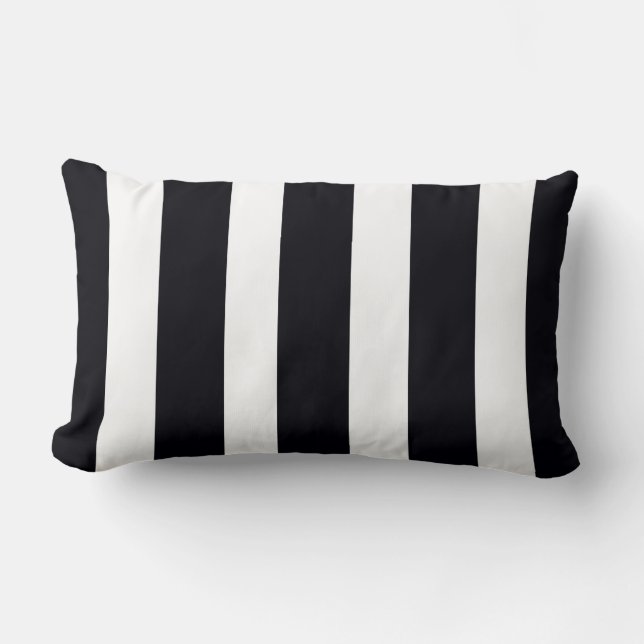 Elegant Black & White Stripes Lumbar Accent Pillow (Front)